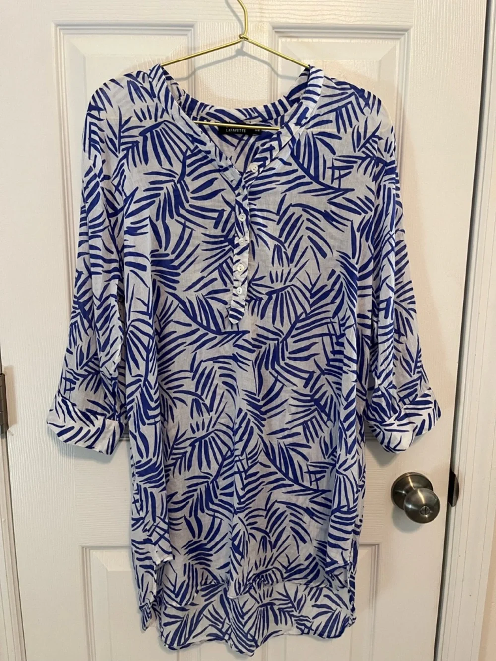 Galeries Lafayette Blue Tropical Print Beach Cover-Up Tunic Dress Size S/M